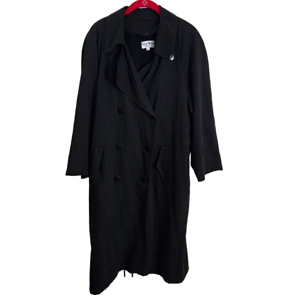 John Weitz Women's Black Double-Breasted Trench Coat Size 6P